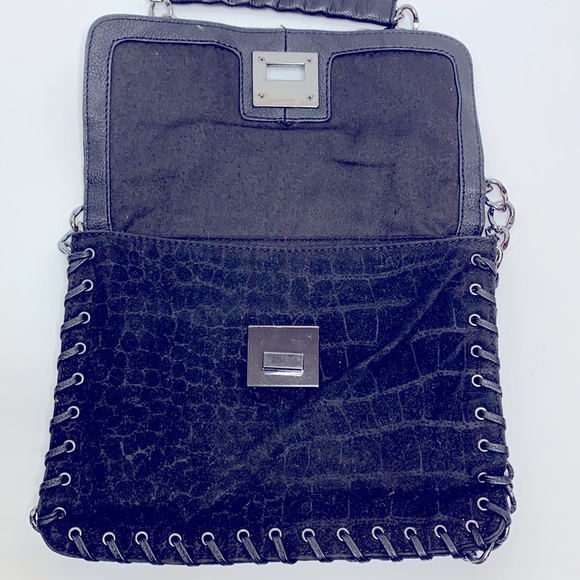 BCBGeneration | Black Leather Bag Chain Link Detailing Braided Leather Sides NEW - Picture 5 of 13